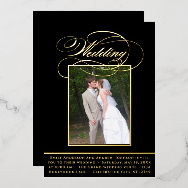 Elegant Vintage Modern Gold Photo Wedding Foi Foil (Front/Back)