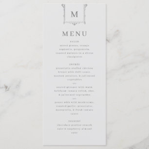 Elegant Vintage Monogram Black and White Wedding Menu