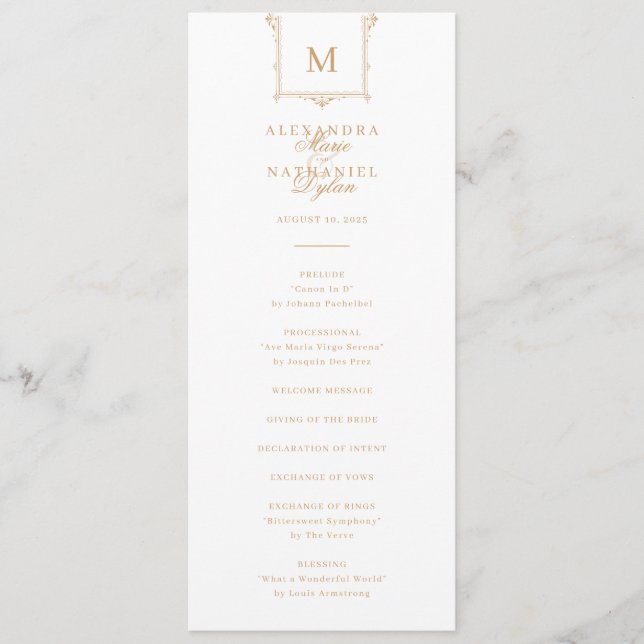 Elegant Vintage Monogram Black and White Wedding Programme (Front)