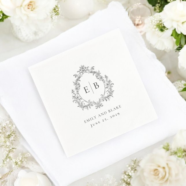 Elegant Vintage Monogram Crest Wedding Logo  Napkin (Creator Uploaded)