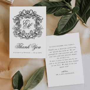 Elegant Vintage Monogram Crest Wedding Thank You Card