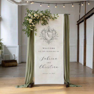 Elegant Vintage Monogram Crest Wedding Welcome Banner