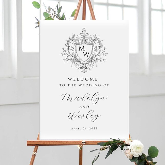 Elegant Vintage Monogram Crest Wedding Welcome Poster (Creator Uploaded)