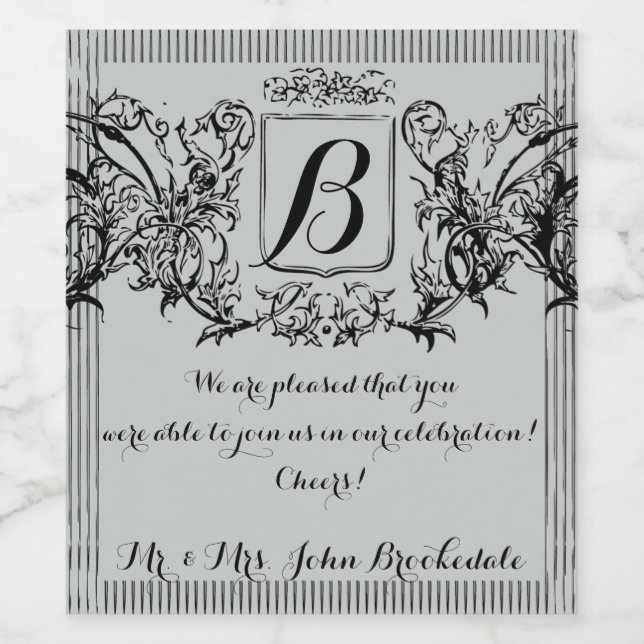 Elegant Vintage Monogram Design Wine Label (Single Label)