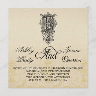 Elegant Vintage Monogram E Wedding Invitations