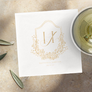 Elegant Vintage Monogram   Floral Wedding Gold Foil Napkins