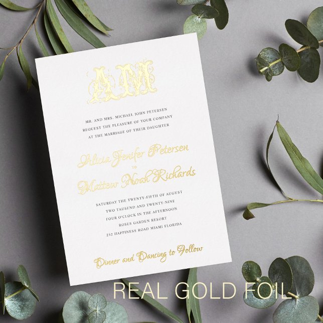 Elegant vintage monogram luxury gold foil wedding (Creator Uploaded)