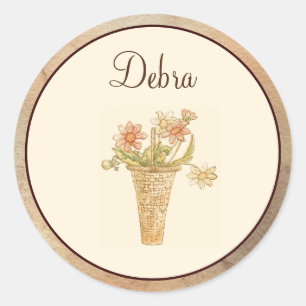Elegant Vintage Monogram Pink and Yellow Flowers C Classic Round Sticker