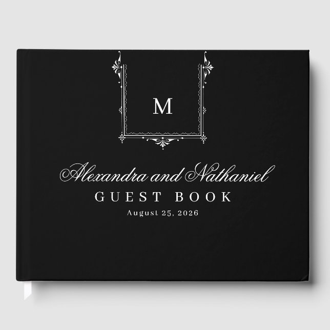 Elegant Vintage Monogram Script Wedding  Guest Book (Front)