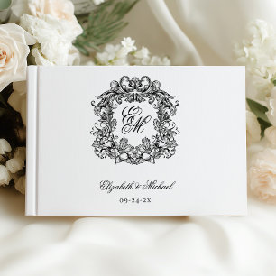 Elegant Vintage Monogram Wedding Crest Guest Book