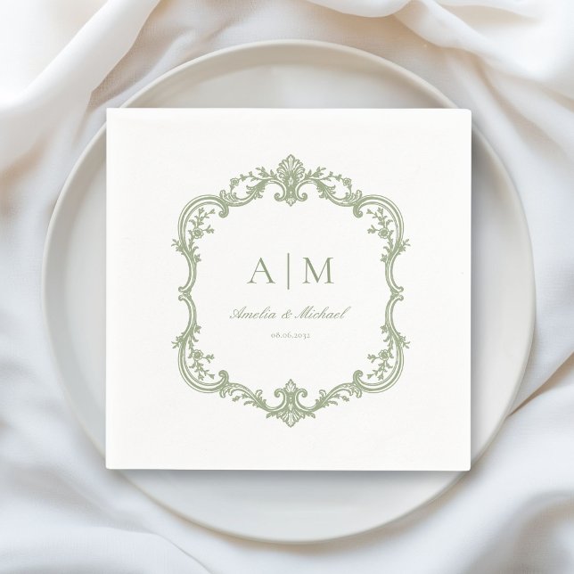  Elegant Vintage Monogram Wedding Napkins   (Elegant Vintage Monogram Wedding Napkins)