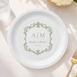Elegant Vintage Monogram Wedding Napkins Paper Plate