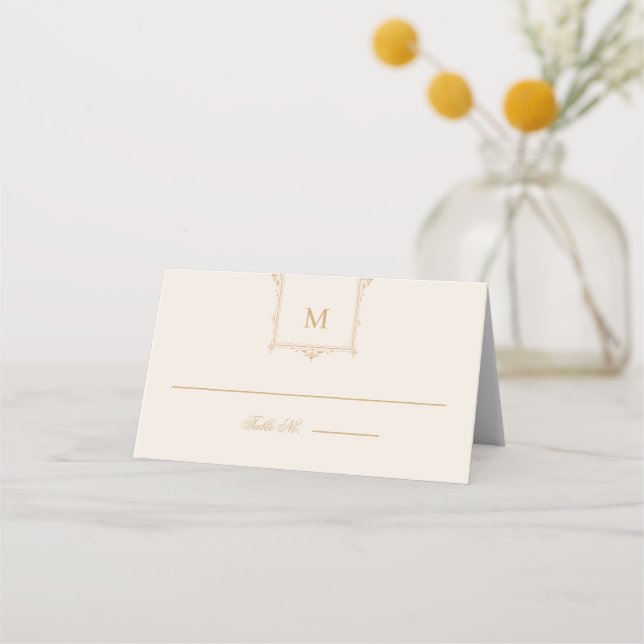 Elegant Vintage Monogram Wedding Place Card (Front)