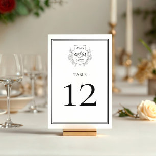Elegant Vintage Monogram Wedding Table Number