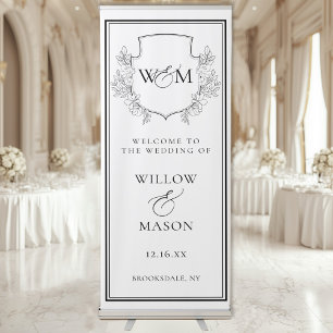 Elegant Vintage Monogram Wedding Welcome Retractable Banner