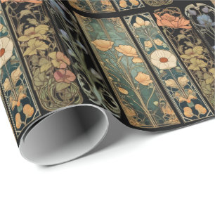 Elegant vintage moody art nouveau moody botanical wrapping paper