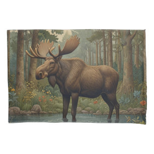 Elegant vintage moose boho woodland forest  pillowcase