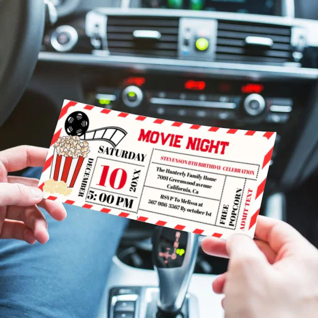Elegant Vintage Movie Night Birthday Party ticket Invitation | Zazzle
