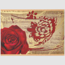 Elegant Vintage Music Red Rose Tissue Paper