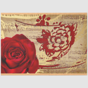 Elegant Vintage Music Red Rose Tissue Paper