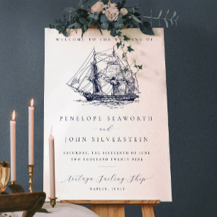 Elegant Vintage Nautical Ship Destination Wedding Poster