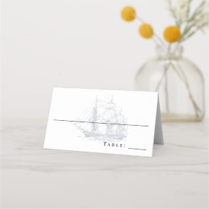 Elegant Vintage Nautical Ship White Wedding  Place Card