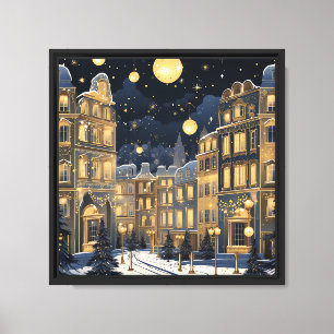 Elegant Vintage Navy Blue and Gold Christmas Canva Canvas Print