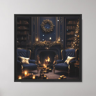 Elegant Vintage Navy Blue and Gold Christmas Canva Canvas Print
