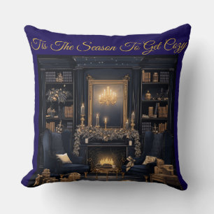 Elegant Vintage Navy Blue and Gold Throw Pillow