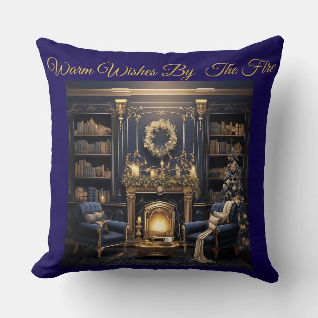 Elegant Vintage Navy Blue and Gold Throw Pillow (Front)
