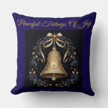 Elegant Vintage Navy Blue and Gold Throw Pillow  