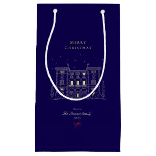 Elegant Vintage Navy Blue Christmas Holiday Small Gift Bag