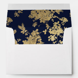 Elegant vintage navy blue faux gold flowers envelopes