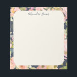 Elegant Vintage Navy Floral Personalised Name Notepad<br><div class="desc">A stylish personalised notepad with an elegant vintage boho floral pattern in navy blue.</div>