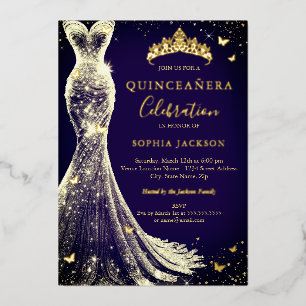 Elegant Vintage Navy Gold Butterfly Quinceanera