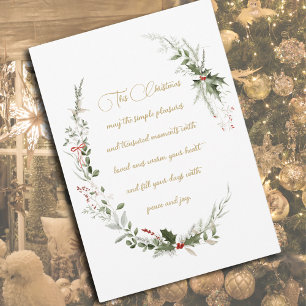 Elegant Vintage Non-Photo Watercolor Greenery Holiday Card