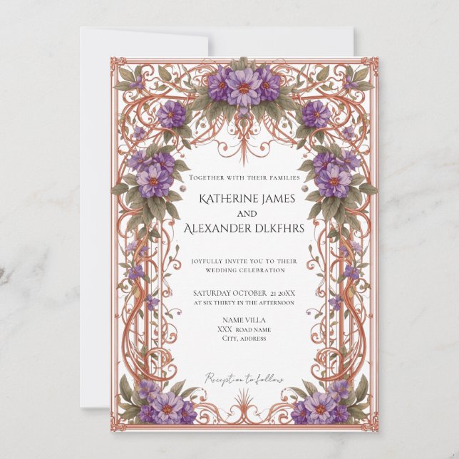 Elegant Vintage Nouveau Floral Arch Wedding  Invitation (Front)