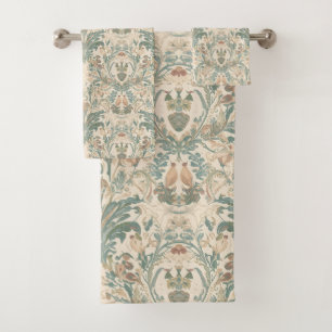 Elegant Vintage Nouveau Floral Birds Pattern Bath Towel Set