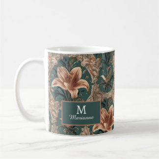 Elegant Vintage Nouveau Floral Birds Pattern Coffee Mug