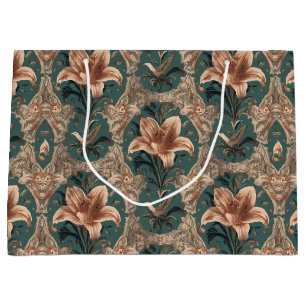 Elegant Vintage Nouveau Floral Birds Pattern Large Gift Bag