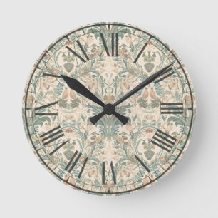 Elegant Vintage Nouveau Floral Birds Pattern Round Clock