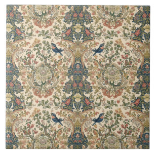 Elegant Vintage Nouveau Floral Birds Tile