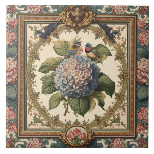 Elegant Vintage Nouveau Floral Birds Tile