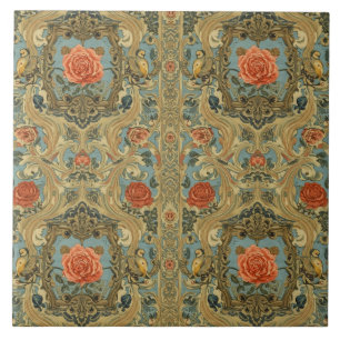 Elegant Vintage Nouveau Floral Birds Tile