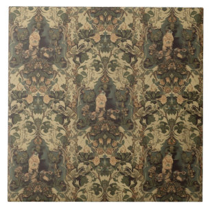 Elegant Vintage Nouveau Floral Birds Tile
