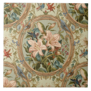 Elegant Vintage Nouveau Floral Birds Tile