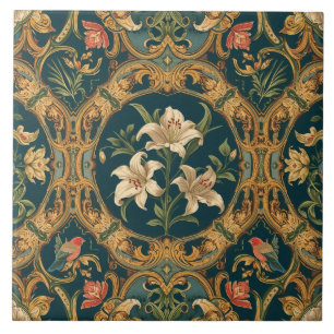 Elegant Vintage Nouveau Floral Birds Tile