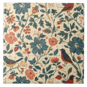 Elegant Vintage Nouveau Floral Birds Tile