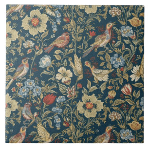 Elegant Vintage Nouveau Floral Birds Tile