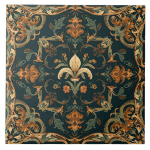 Elegant Vintage Nouveau Floral Birds Tile